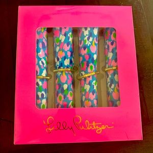 NIB Lilly Pulitzer 4 Napkins & Gold Bamboo Napkin Rings